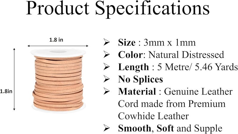 GENIQUE 3mm Leather Cord, 1/8 inch Leather String Cord, Leather Strips for Leather Shoe Laces, Necklace, Bracelets, Jewelry Making, Crafting (3mm Natural Distressed 5Mtr) - Image 2